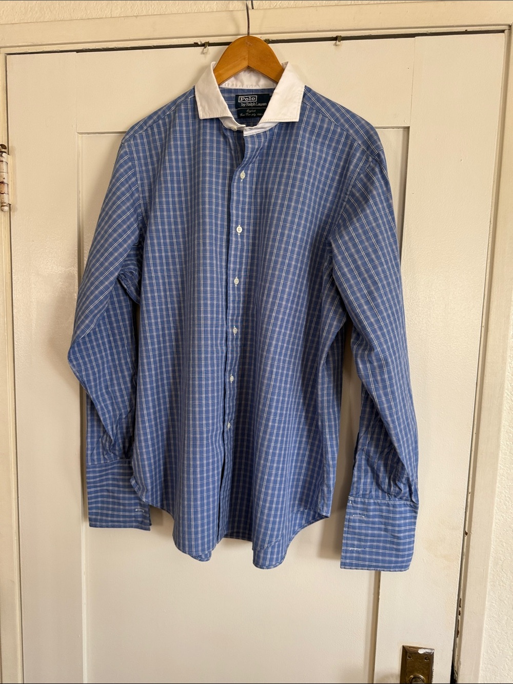 Polo by Ralph Lauren Blue Plaid Dress Shirt with White Collar
